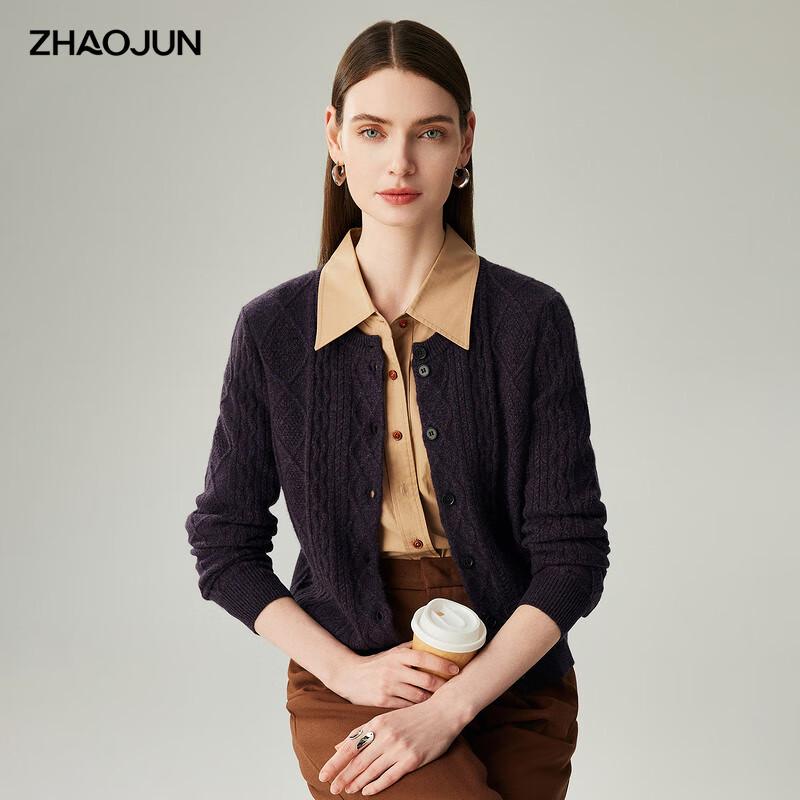 Zhaojun Women's Round Neck Cable Knit Cashmere Cardigan