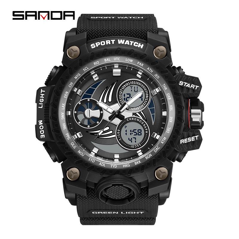 SANDA Men's Multi-function Dual Display Waterproof Sports Alarm Watch