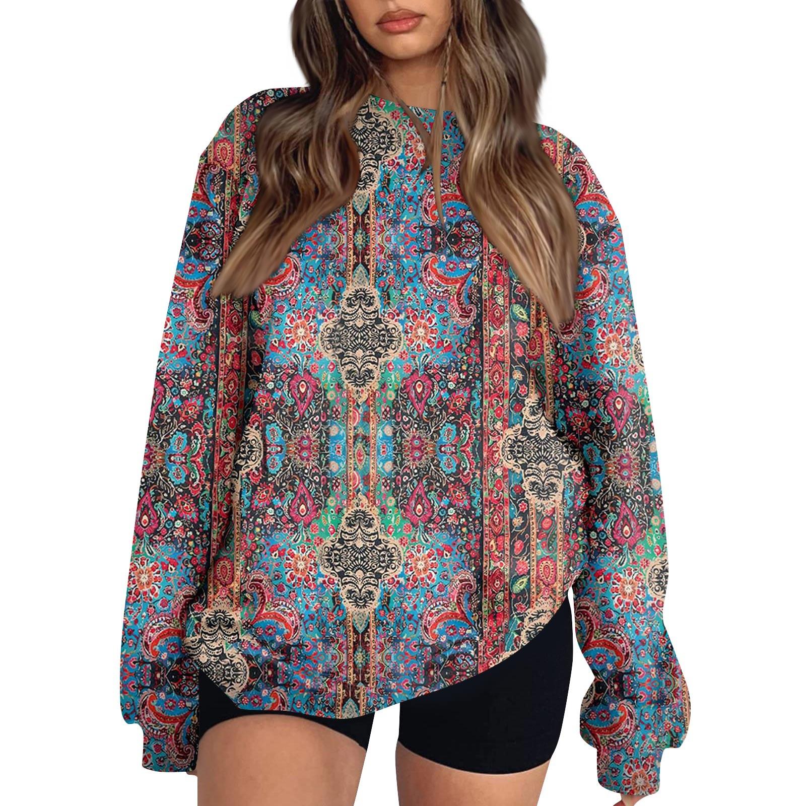 

Женские топы Женский свитшот с длинным рукавом Повседневный с круглым вырезом Свободного кроя Пуловер Флисовые топы M