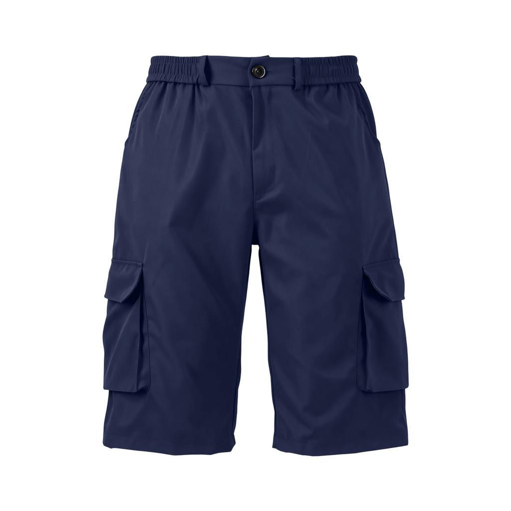 Mens Button Closure Elastic Waist Six Pocket Casual Cargo Knee Length Shorts for Outdoor and Daily Wear