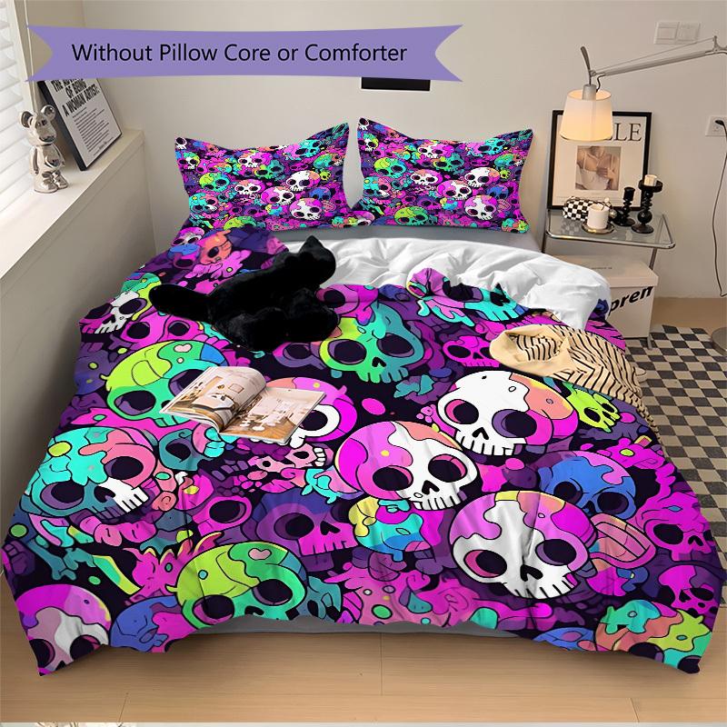 3pcs Bedding Set Skull Party Includes 1 Comforter + 2 Pillowcases, Without Pillow Inserts, Soft Comfortable,a0909080