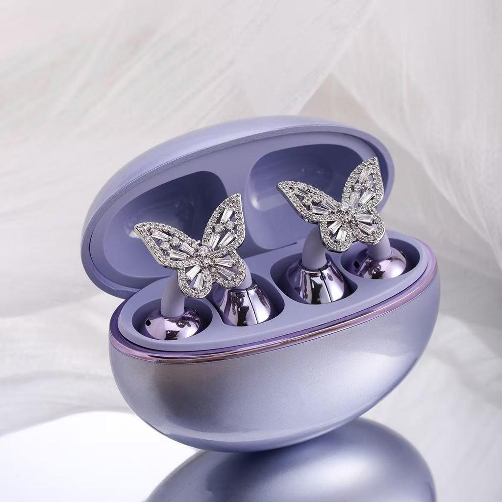 Earbuds FreeClip Borboleta Diamante Clipe de Orelha: Brinco Feminino Elegante, Luxuoso, de Alta Classe