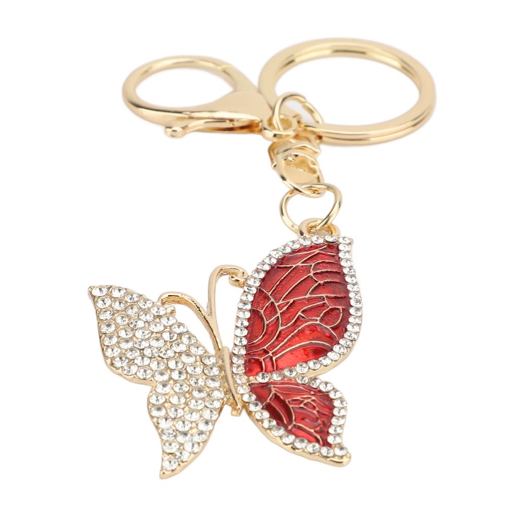 Cute Keychain Rhinestones Keychain Portable Handbag Pendant Key Chain for Women Girls Red