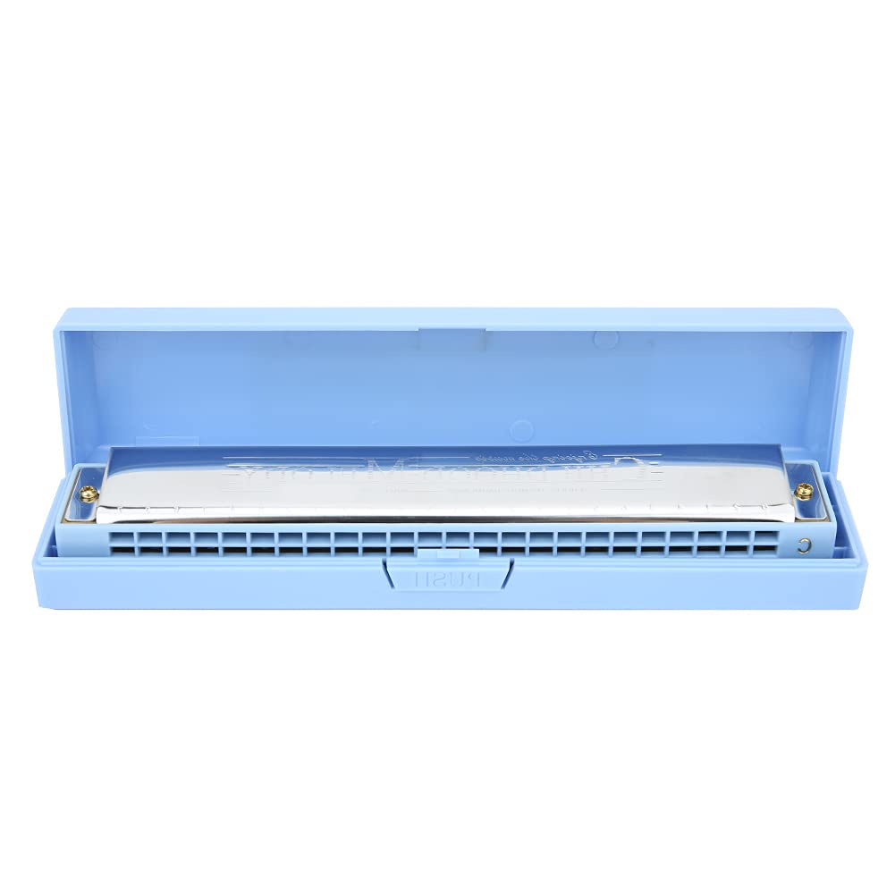 24-Hole Professional Mouth Organ, Diatonic Harp, Loud Sound C Key Harmonica, for Students, Children, and Home Entertainment (Blue)