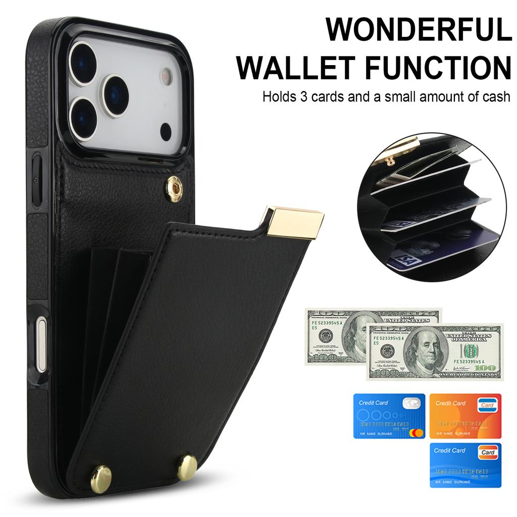 For iPhone 17 Pro Max Case TPU + PU Leather Hardware Decor Phone Cover with Card Holder