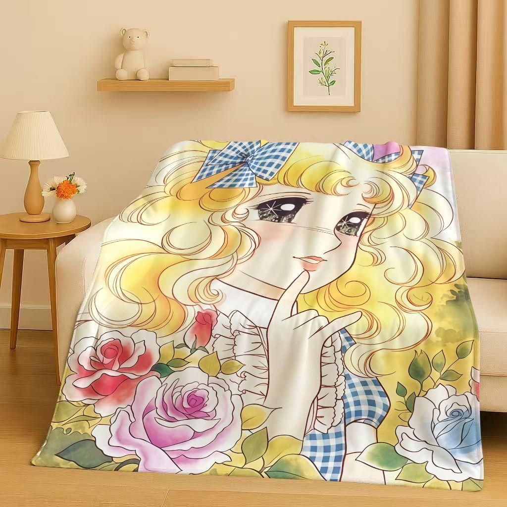 3D Classic Cartoon Candy Candy Sweet Girl Flannel Blanket,Ultra Soft Warm Plush Throw for Home Bedroom Bed Sofa Cover Office Kid