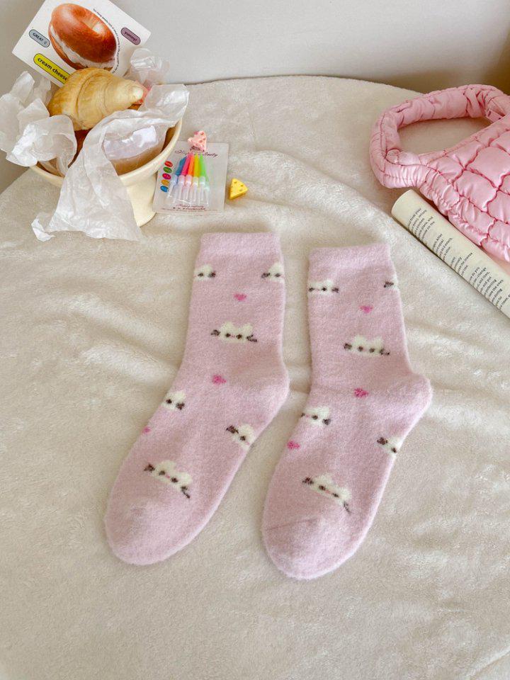 

Теплые флисовые носки с мультяшным рисунком: Женские зимние носки до середины икры из австралийской шерсти для сна One Size