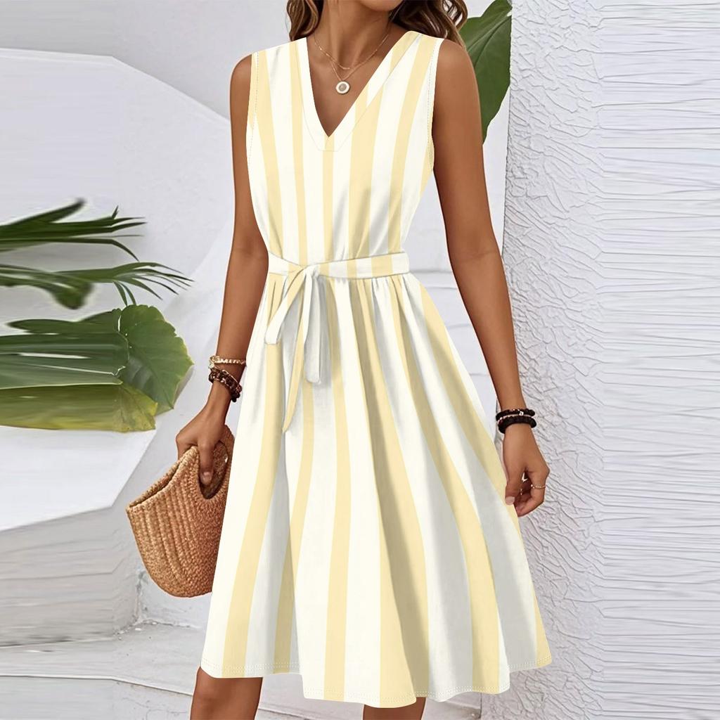 Women's Summer Fashion Solid Color V-Neck Wooden Ears Waist Waist Vacation Casual Dress