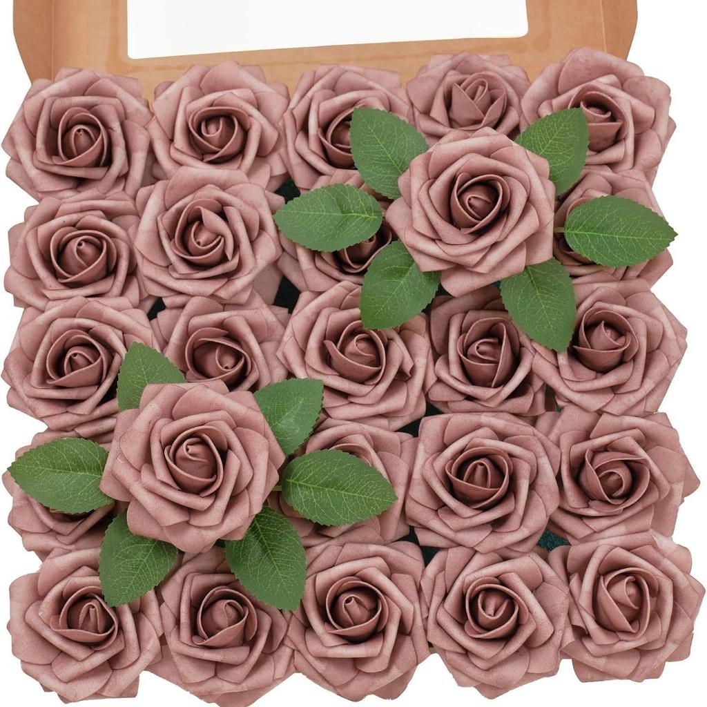 Pu European Gift Box With 8Cm Simulated Foam Roses And 50 Leaves In A Box, Home Floral Decoration