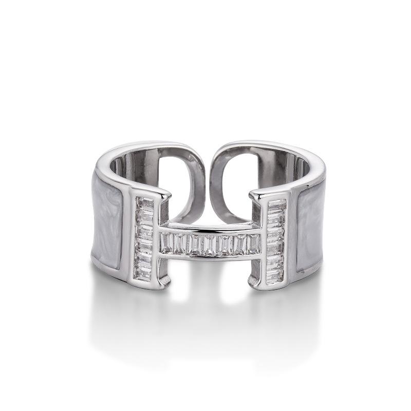 Anello aperto lettera H placcato 18k haute couture tutto diamanti anello alla moda per dito indice