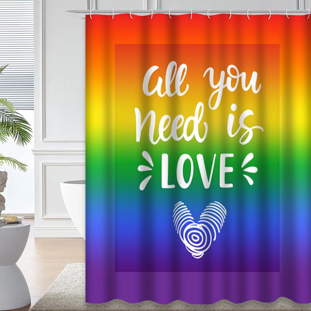 Rainbow Shower Curtain Love Pride Theme Bathroom Curtain for Teen Girls Bathtub Screen Colorful Stripes Waterproof Decoration