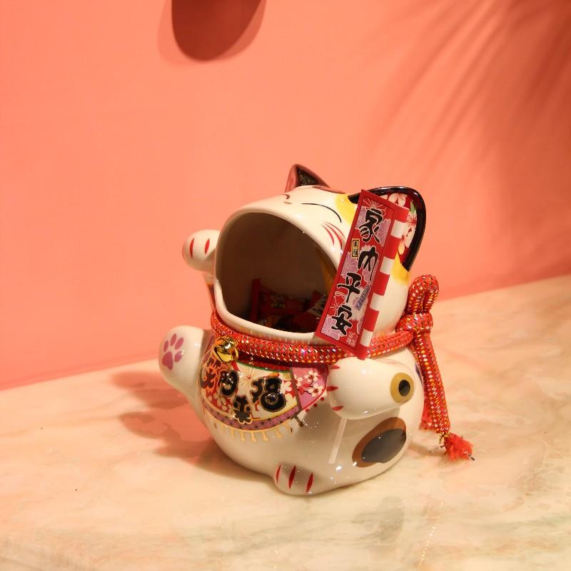 Keramik Maneki-neko Bonbondose - Kreative Wohnkultur für Wohnzimmer und Eingangsbereich