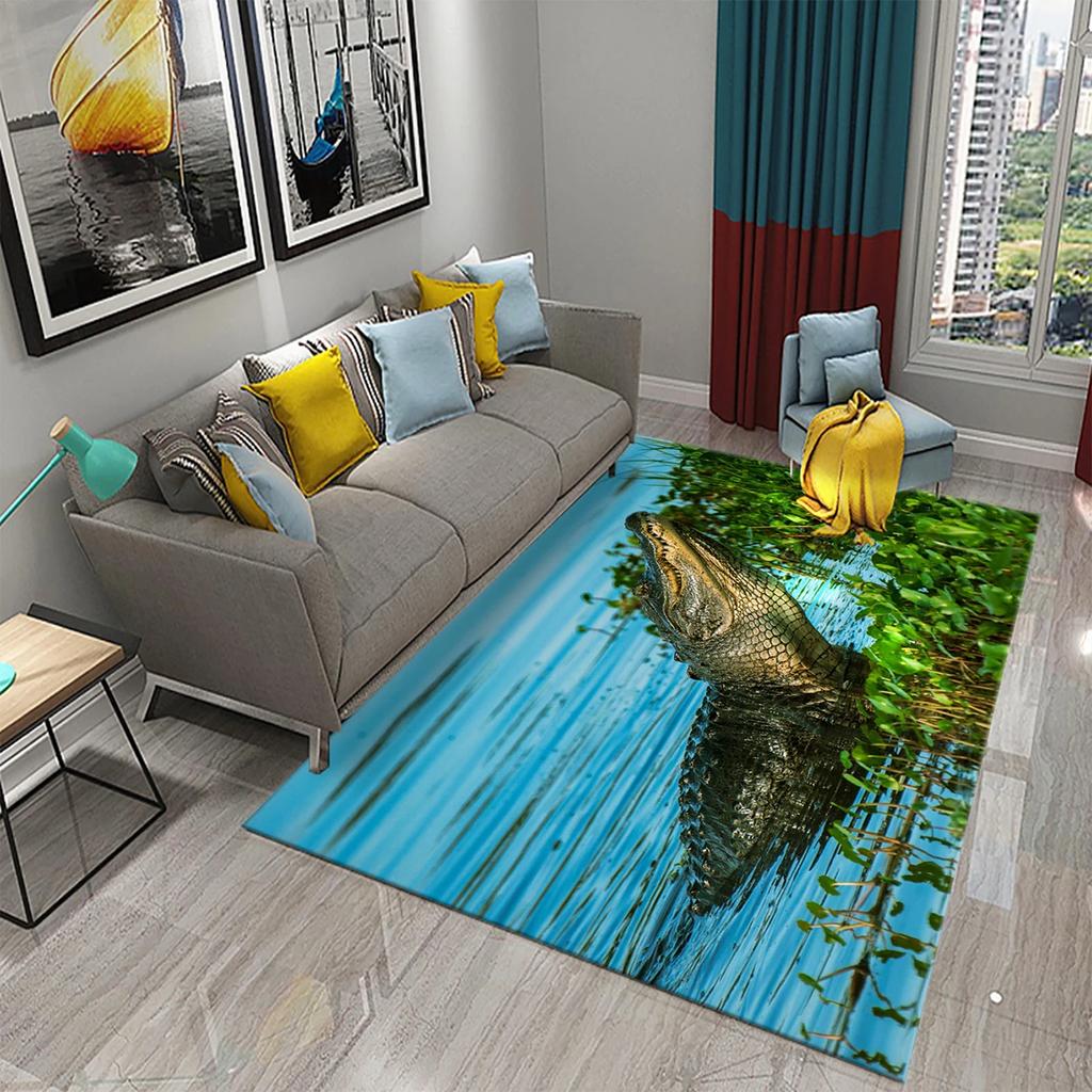 3D Crocodile Carpet Ferocious Wild Animal Rug for Living Room Bedroom Decor Carpet Kids Room Play Floor Mat Child Game Area Rug