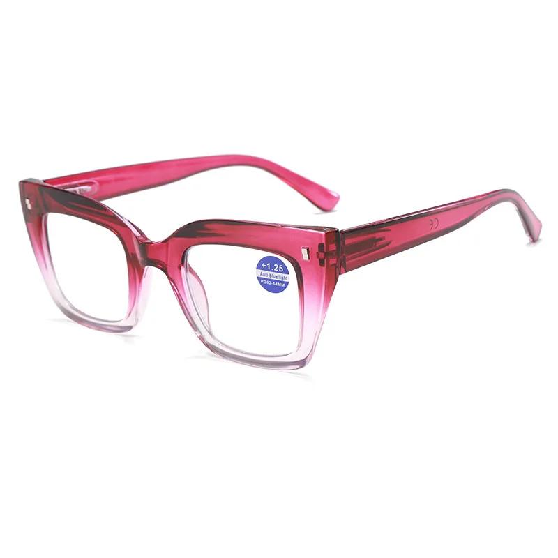 New Anti Blue Light Reading Glasses with Stylish Thick Frame and Large Frame Color Blocking Glasses Diopter To +4.0 Unisex