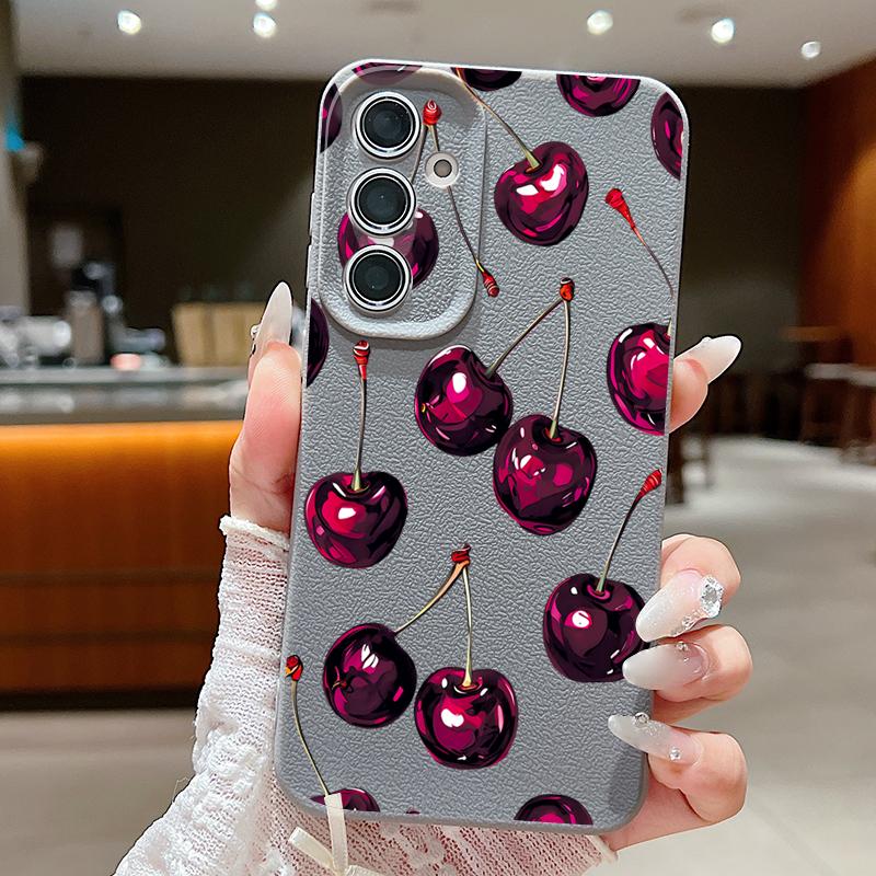 Retro Oil Painting Style Cherry Case For Samsung Galaxy A57 A37 A17 A56 A36 A26 A16 A55 A35 A25 A15 A54 5G S21 FE S22 S23 S24 Plus S25 Edge S26 Ultra