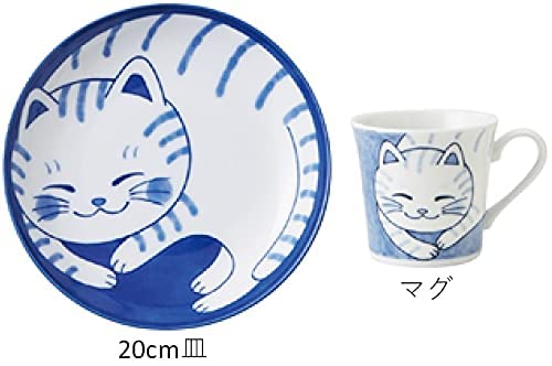 Cat's pottery Nekochigura (Tiger) 5-piece tableware set, lightweight tableware (usukaru), made in Japan, Mino ware