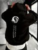 Men Koi Fish Yin Yang Hoodie Japanese Kanji Happiness Vintage Graphic Print Loose Fit Streetwear Pullover Sweatshirt Autumn