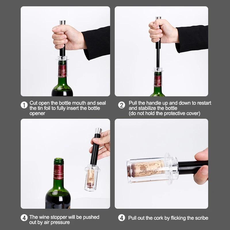 Vinöppnare Luftpump Tryck Vakuum Vinflaska Korkskruv Rostfritt stål Pin Typ Cork Out Tool Vinöppnare Bar Tillbehör