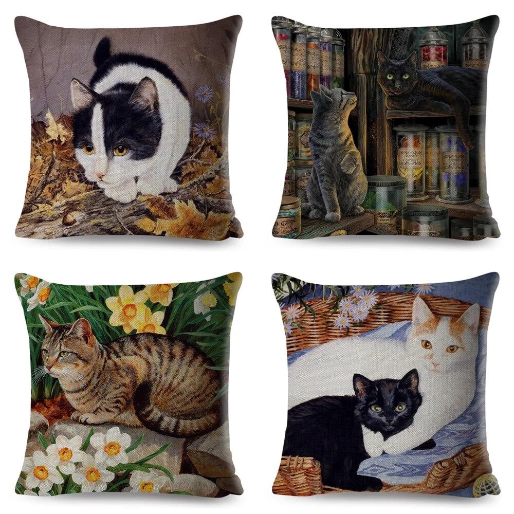 Pet Cartoon Animal Pillowcase Cute Watercolor Cat Cushion Cover Decor Sofa Home Car Children's Room Pillowcase
