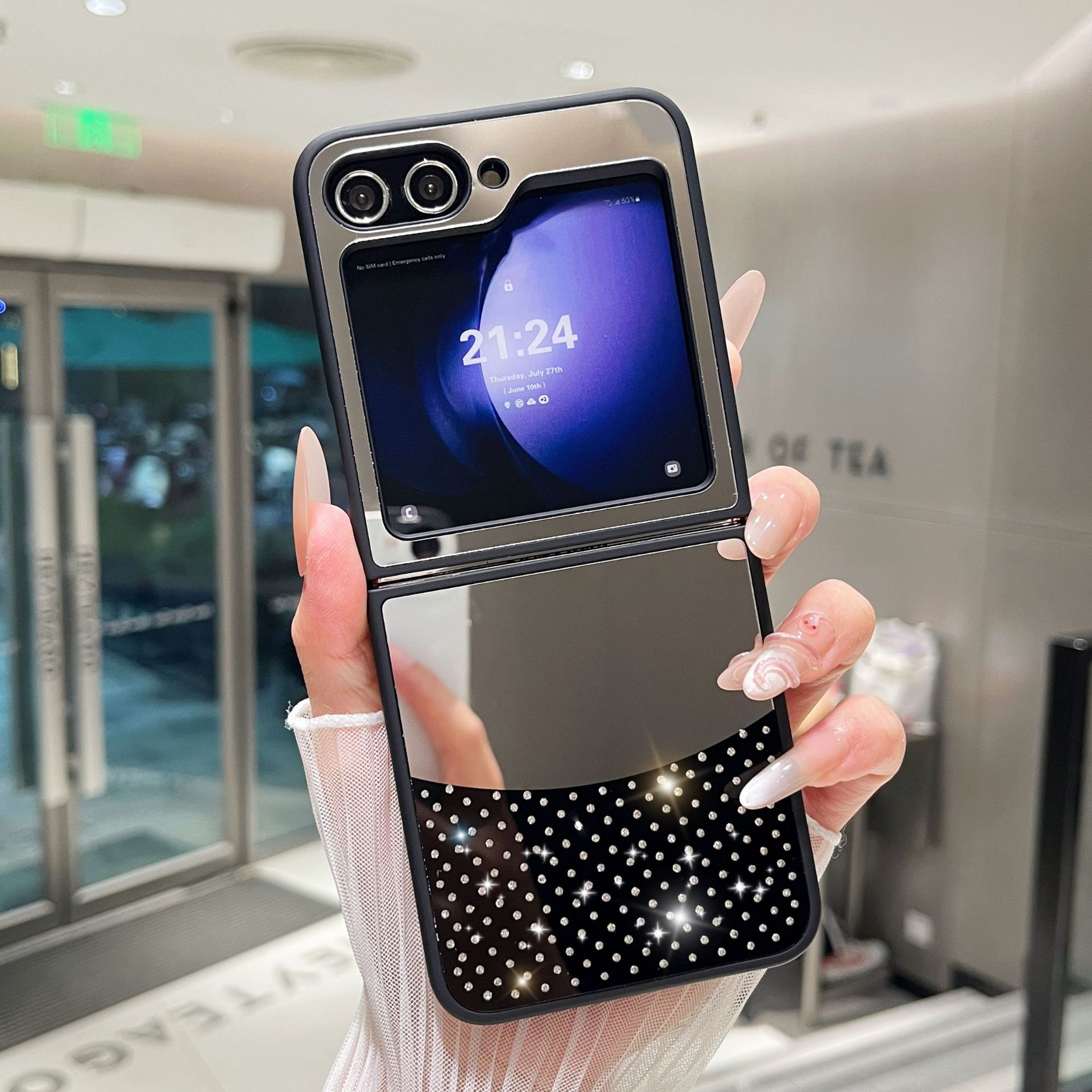 

Samsung Folding Mirror Mobile Phone Case Suitable for Glaxy Zflilp6 Makeup Mirror Rhinestone Protective Case Zflip345 Samsung Z Flip6