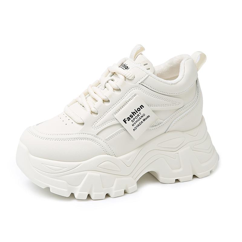 

Women s Thick-soled Vulcanized Shoes Round Toe Lace-up Casual Sneakers Keep Warm Outdoor Leisure Versatile Wedge Women s Sneaker 35 бежевий