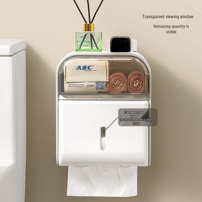 Wall-Mounted Waterproof Toilet Tissue Box, Punch-Free, High-End Cream Style Hand Towel Holder