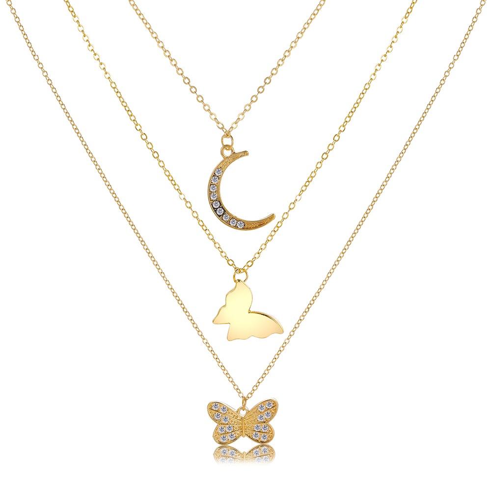 iF ME Fashion Butterfly Lock Heart Pendant Necklace Retro Multilayer Gold Silver Chain Choker for Women Accessories Jewelry