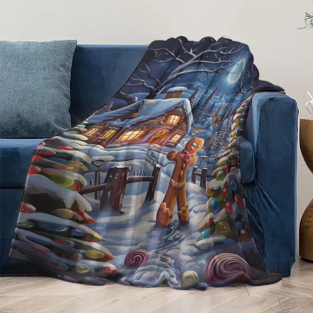 Tuniu Cute Gingerbread Man Christmas Blanket for Sofa Bed Living Room Decoration Gift