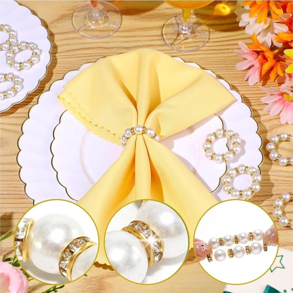 Stylish Beaded Texture Napkin Rings Gold Holder Pearl Ring Napkins Holder Elastic Elegant Napkin Ring Holder Dinner Banquet