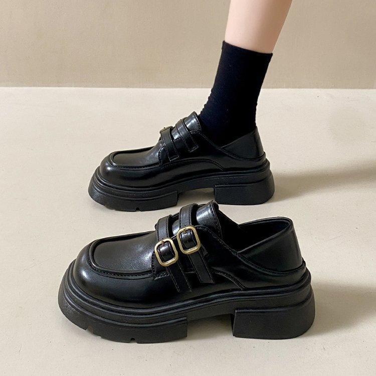 

American retro small leather shoes women s 2025 autumn muffin sole platform loafers versatile and lightweight Japanese jk single shoes 40