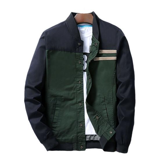 

Autumn Men Jacket Color Block Stand Collar Single Breasted Slim Fit Ribbed Cuff Coat Streetwear XL темно-синий