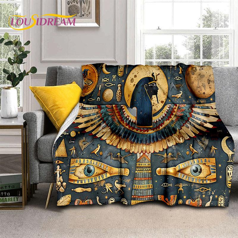 2025 Ancient Egypt Hieroglyphic Mythology Wall Painting Blanket,Soft Throw Blanket for Home Bedroom Bed Sofa Cover Child Gift
