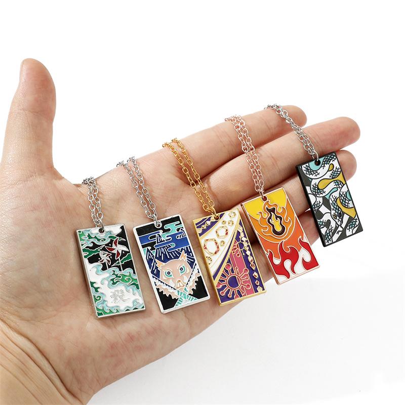Demon Slayer Anime Enamel Pendant Necklace Unisex Cosplay Jewelry Agatsuma Zenitsu Hashibira Inosuke Character Props