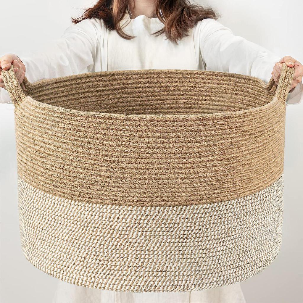 Cotton Rope Woven Laundry Hamper & Storage Basket, Large Capacity, Foldable for Clothes, Toys, and Sundries.