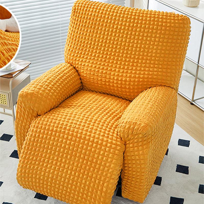 Seersucker Plaid Full-wrap Recliner Chair Cover Solid Color Armchair Cover Anti-slip Single Sofa Protector for Home Hotel Decor