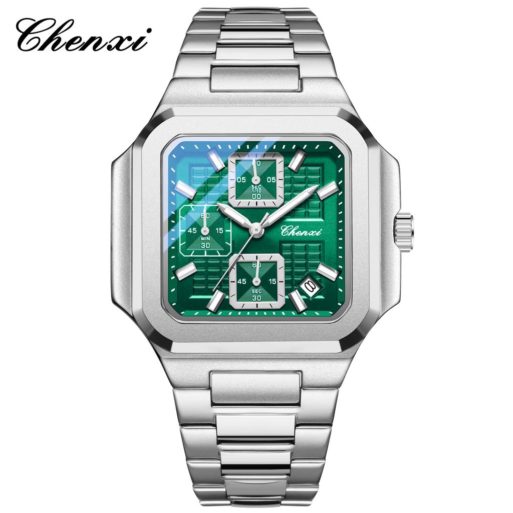 CHENXI Square Chronograph Men's Watches Multifunctional Date Luminous Waterproof Sport Business Quartz Wristwatch Reloj Hombre