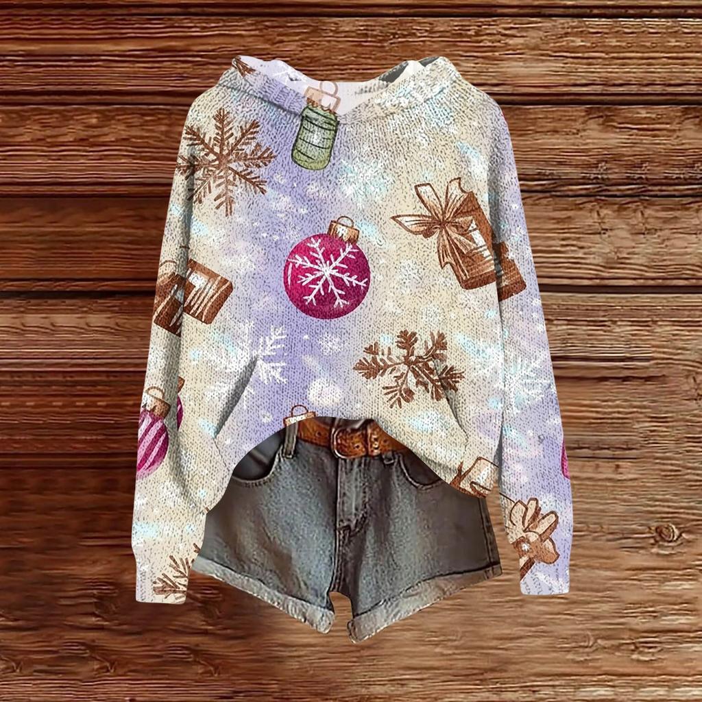 Ladies' Fashionable Printing Casual Hooded Long Sleeved Sweatshirt