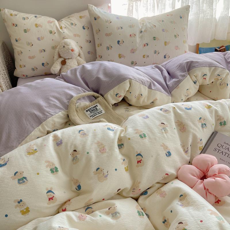A-Typ Doppelgarn Vierteiliges Heimtextil Bettwäscheset Cartoon Bettlaken Bettbezug Studentenwohnheim Dreiteiliges Bettwäscheset