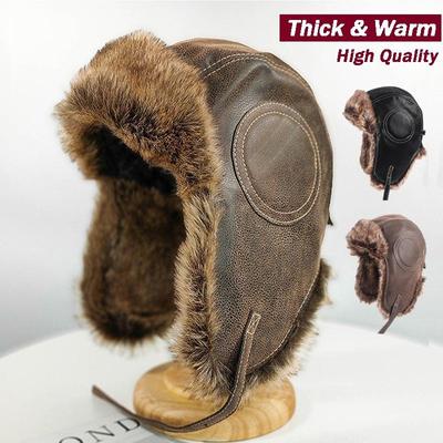 Kiváló minőségű bőr párnázott sísapka férfi bőr pilóta sapka őszi és téli vastagító meleg sapka Ushanka bőr sapka pilóta sapka