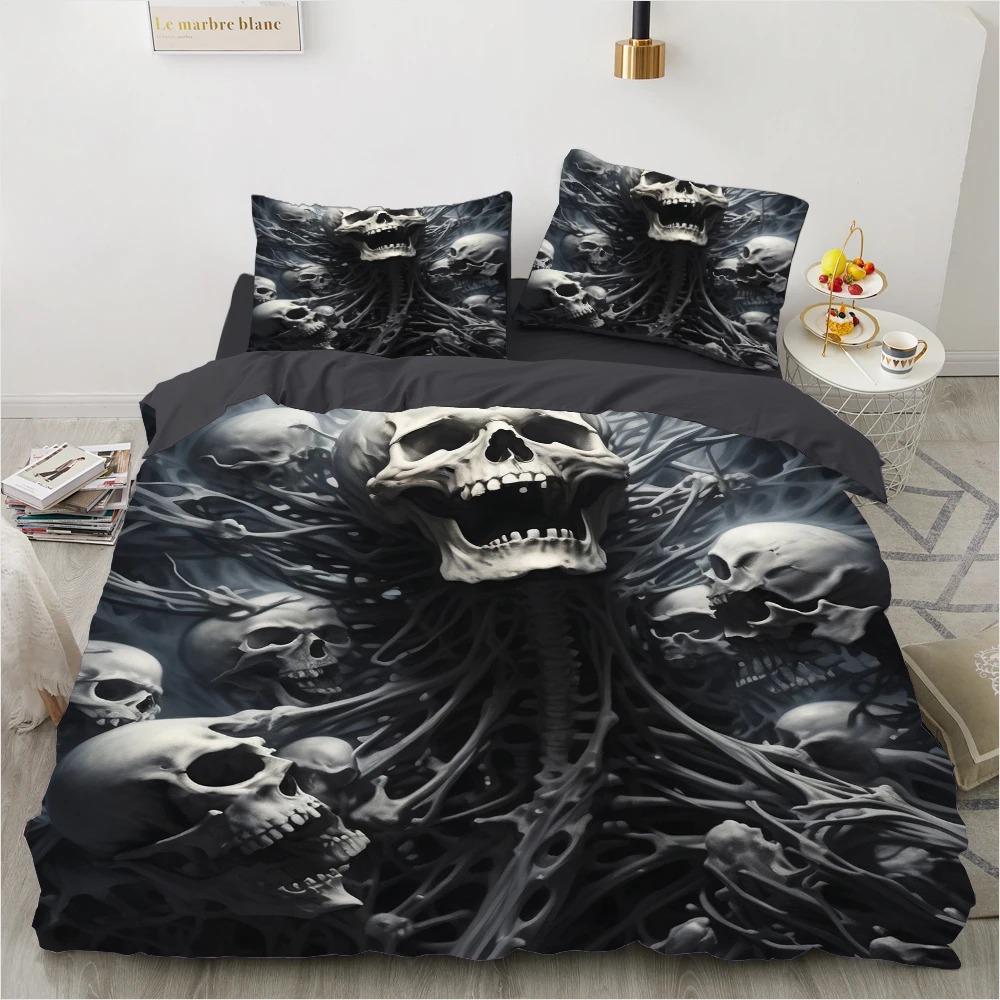 Black Skull Bedding Set Cartoon Comforter Sets Double Queen King Twin Full Size Duvet Cover Set Kids Girls White Bed Linen