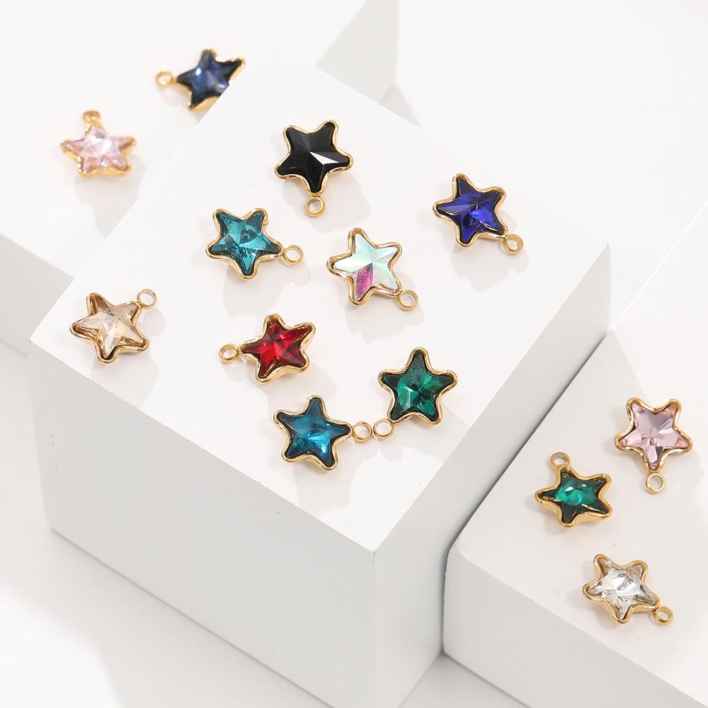 18k Gold-Plated Stainless Steel Star Pendant with Colorful Diamond-Accents - DIY Earring & Bracelet Jewelry Accessories