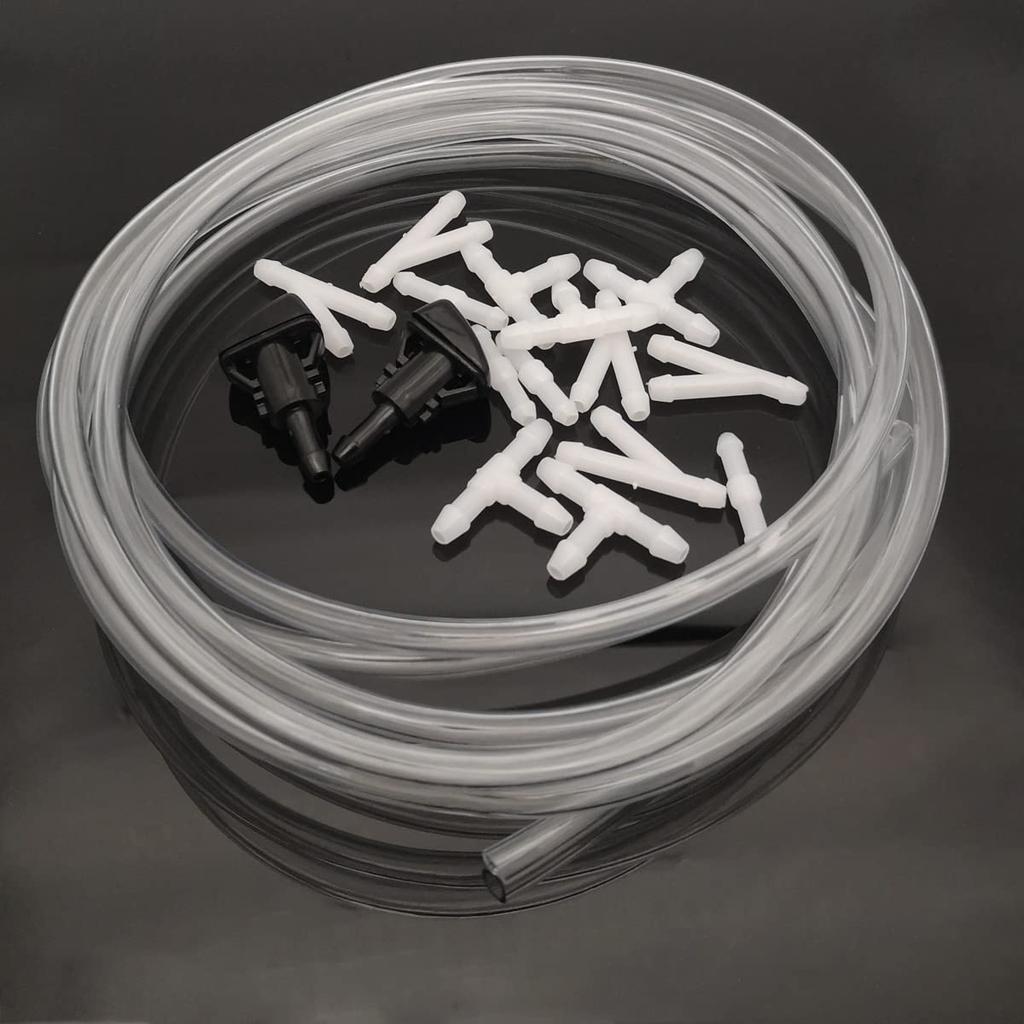 CTRICALVER Washer Nozzle Kit, 5M Transparent Car Windshield Washer Hose, with 15 White I
