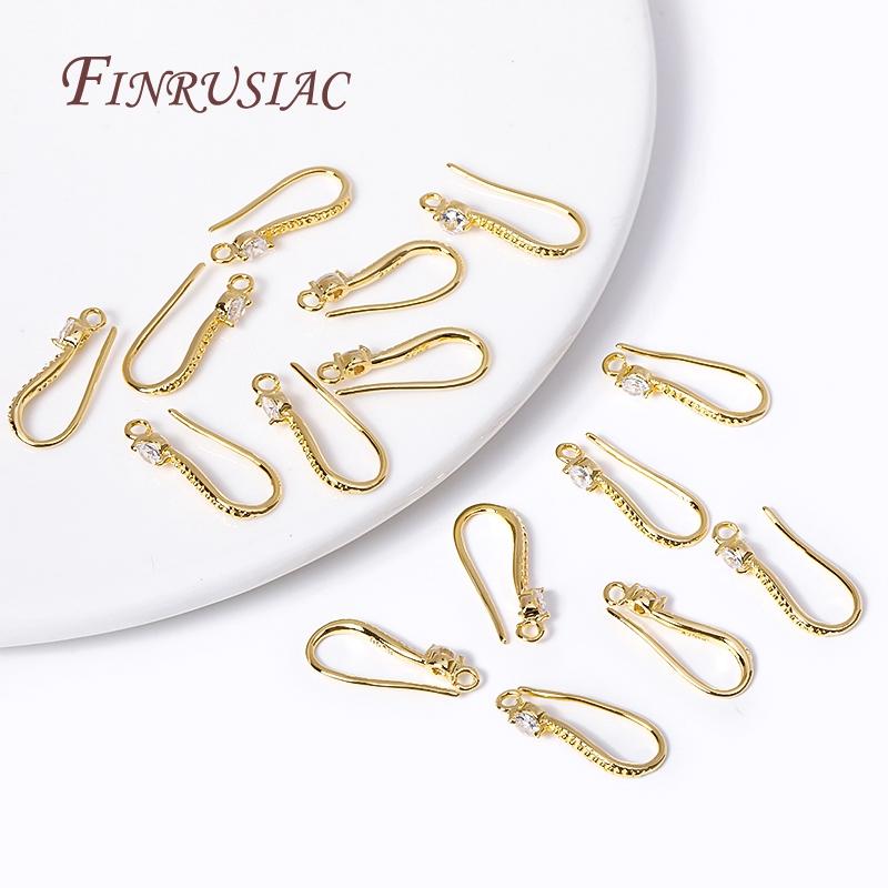 Earring Hooks Jewelry Earrings Making Supplies DIY Findings Accessories,18K Gold Plated Cubic Zircon Ear Wire with Open Loop