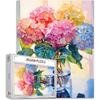 Hydrangea In Glass Vase Jigsaw Puzzle 1000 Pieces Puzzles for Adults, Blossom Flowers Jigsaw Puzzles for Challenging Family Activity Games DIY Puzzle