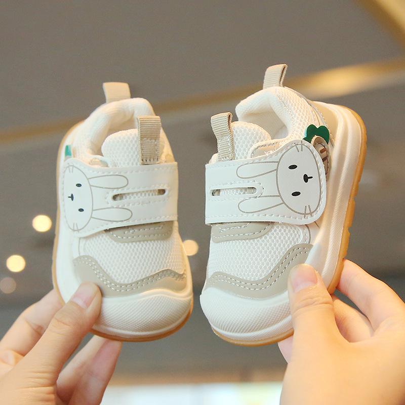 Breathable Mesh Baby First Walker Shoes - Soft Sole, Anti-slip, Cartoon Design, Velcro Closure for Boys and Girls, Spring/Autumn.