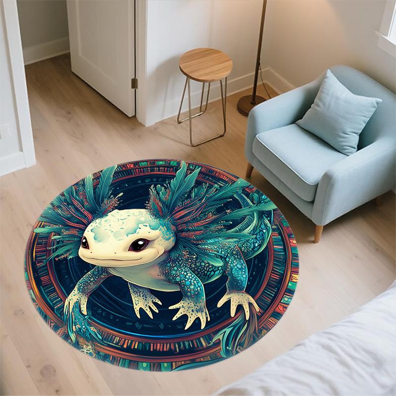 Animals in a Circle Round Area Rug,Carpet Rug for Living Room Bedroom Sofa Playroom Decor,Non-slip Floor Mat