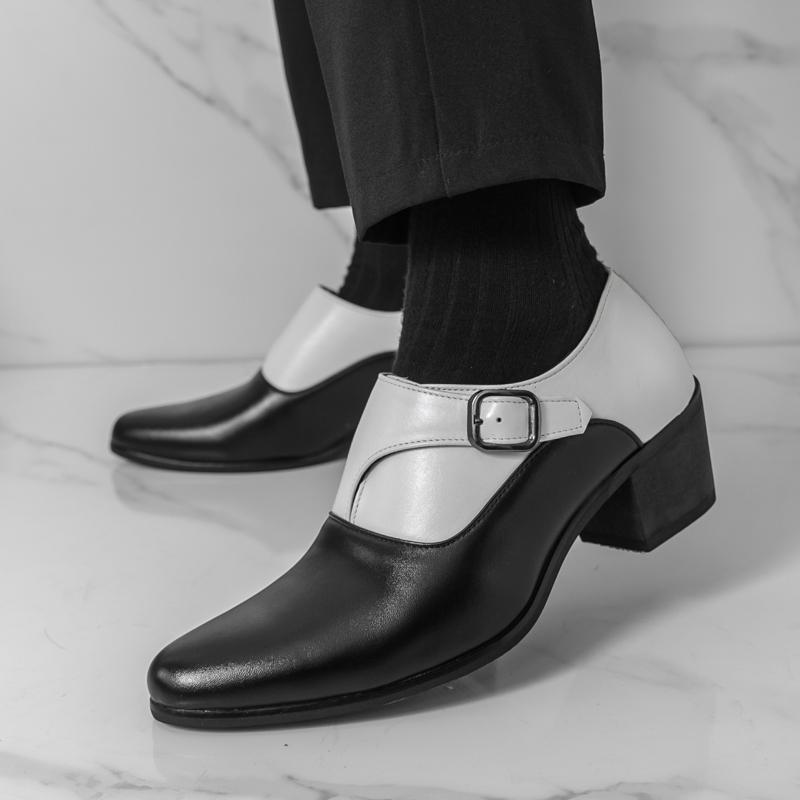 New Slip On Black With White Loafers Men's Pointed Leather Casual Cuban Shoes Wedding Dress Homecoming Footwear Zapatos Hombre