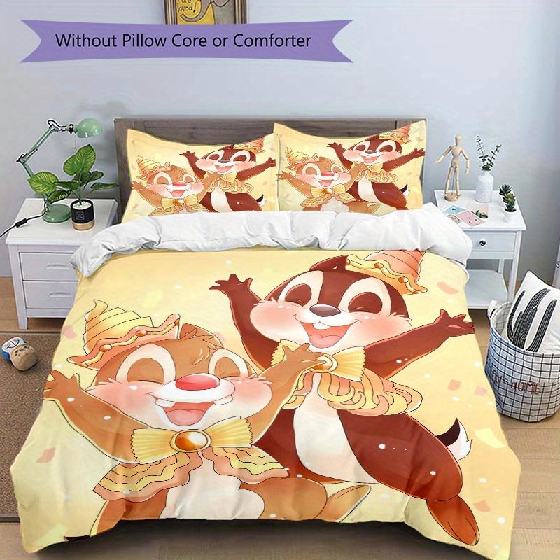 3pcs Laughing Chip & Dale Design Printed Quilt Set Soft and Comfortable Quilt Cover for Bedroom, Guest Room and Dormitory Decorative Bedding Set  S056