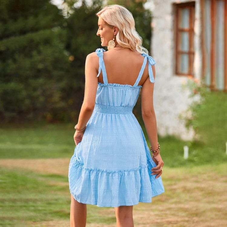 Women Summer Casual Sleeveless Off Shoulder Camisole Dress High Waist A-Line Strapless Short Dresses Solid Color Spring S-XL