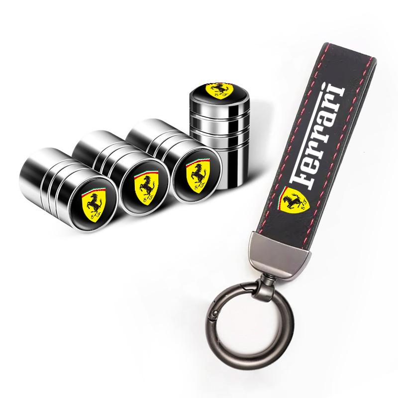 Car Tire Wheel Valve Caps Cover Suede Car Key Chain Ring Keychain for Ferrari Roma 488 Portofino F8 Roma Spider SF90 Tributo